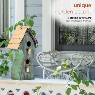 Green Swirly Wooden Birdhouse