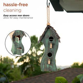 Green Swirly Wooden Birdhouse