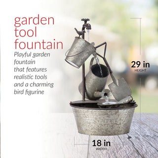 Galvanized Metal Tiered Garden Tools Fountain