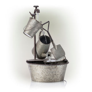 Galvanized Metal Tiered Garden Tools Fountain