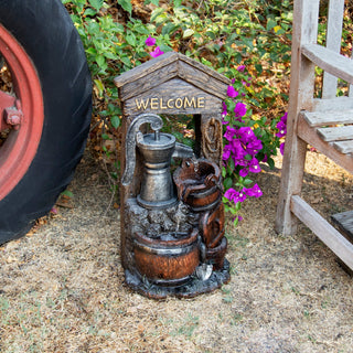 Rustic "Welcome" Water Pump Fountain