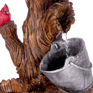 Solar Cardinal Birdhouse Cascading Barrel Fountain