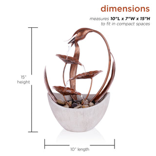 Metal Floral Leaf Multi-tier Tabletop Fountain with Stones