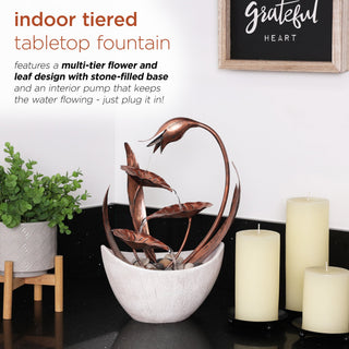 Metal Floral Leaf Multi-tier Tabletop Fountain with Stones