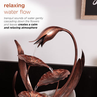 Metal Floral Leaf Multi-tier Tabletop Fountain with Stones