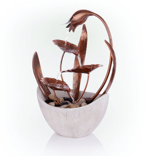 Metal Floral Leaf Multi-tier Tabletop Fountain with Stones