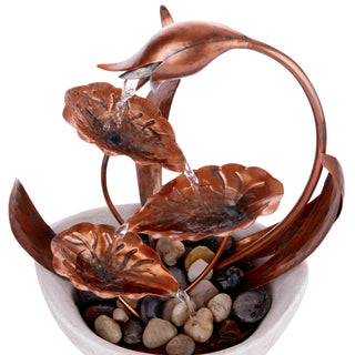 Metal Floral Leaf Multi-tier Tabletop Fountain with Stones