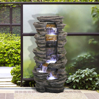 ZEN Flowing Fountain 40-inch Outdoor Fountain with Lights Rockery Waterfall