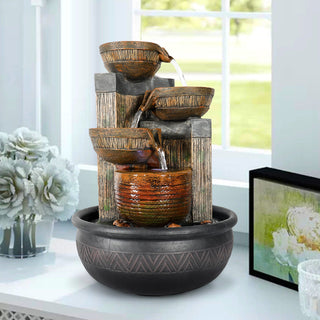 ZEN Flowing Fountain 11.4-inch Indoor Tabletop 4-tier Water Fountain