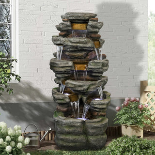 ZEN Flowing Fountain 47.2-inch Tall Indoor/Outdoor 5-tier Symmetry Large Water Fountain with Pump & Cool White Light