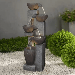 ZEN Flowing Fountain 40-inch Outdoor Garden Waterfall Fountain w/ Lights