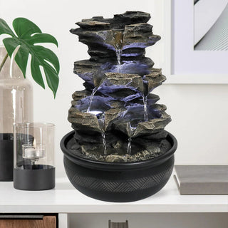 15.7-inch Tall Rock Cascading Zen Meditation Tabletop Fountain with LED Light