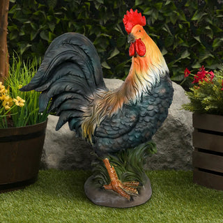 ZEN Flowing Fountain Concrete Rooster Decor, Yard Chicken Decorations, Outdoor Garden Statues