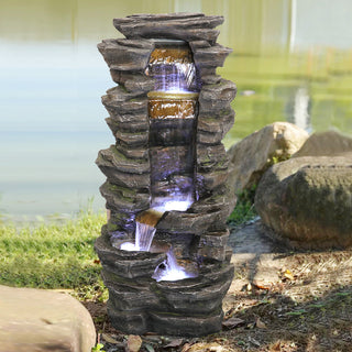 Westin Fountain 40-inch Outdoor Fountain with Lights Rockery Waterfall