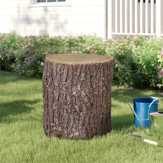 ZEN Flowing Fountain 16.5-inch Faux Wood Stump Stool Concrete End Table MgO Accent Side Table Simulation Tree Bark Stand