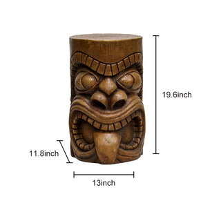 ZEN Flowing Fountain 19.6-inch Tall Grande Tiki God Kanaloa Teeth Indoor Ornamental Outdoor Concrete Stool End Table Size