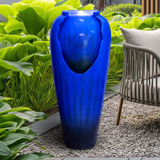 ZEN Flowing Fountain 30.7-inch Tall Modern Concrete Water Fountain with Stunning Cascading Waterfall, LED Light