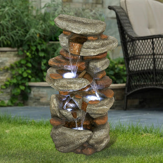 Westin Fountain 29" H Outdoor 4-Tier Rock Water Fountain w/LED Lights