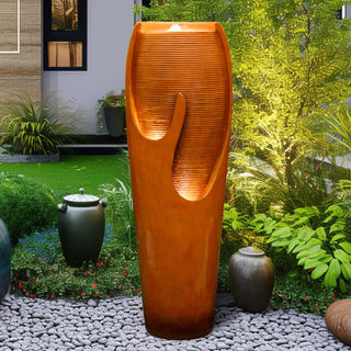 ZEN Flowing Fountain 38.7-inch Tall Indoor/Outdoor Water Jar Fountain Tall Floor Fountain with Lights and Pump