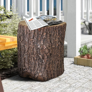 ZEN Flowing Fountain 16.5-inch Faux Wood Stump Stool Concrete End Table MgO Accent Side Table Simulation Tree Bark Stand