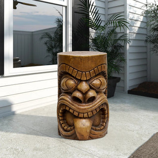 ZEN Flowing Fountain 19.6-inch Tall Grande Tiki God Kanaloa Teeth Indoor Ornamental Outdoor Concrete Stool End Table