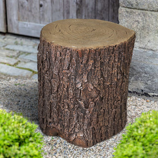 ZEN Flowing Fountain 16.5-inch Faux Wood Stump Stool Concrete End Table MgO Accent Side Table Simulation Tree Bark Stand