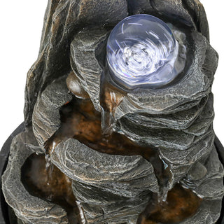ZEN Flowing Fountain 4-Tier Rockery Tabletop Fountain Cascading Fountain w/Led Light & Ball