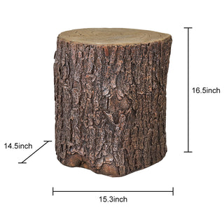 ZEN Flowing Fountain 16.5-inch Faux Wood Stump Stool Concrete End Table MgO Accent Side Table Simulation Tree Bark Stand