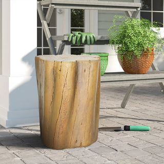 ZEN Flowing Fountain Concrete Faux Wood Stump - 17.9”H Outdoor Side Table Statues, Faux Oak Stump Cover, Decorative Plant Stand for Garden