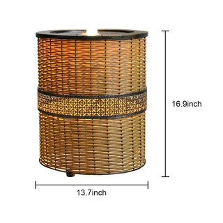 ZEN Flowing Fountain 16.9-inch Tall Handmade Knitting Garden Fountain Outdoor Indoor Cylindrical Metal Fountain with Golden LED Light&Pump