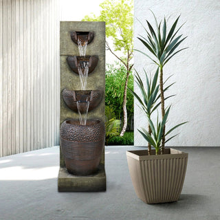 Westin Home Garden Water Feature, Indoor/Outdoor 4-tier Large Water Fountain with Pump & Warm White Light