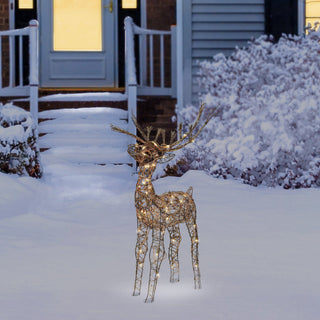 Standing Rattan Reindeer with 60 Warm White LED Lights