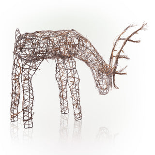 Grazing Rattan Reindeer with 60 Warm White LED Lights