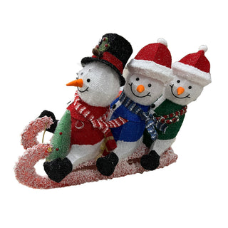 3D Fabric Sledding Snowman Family w/ Warm White LED