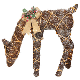 Natural Twig Wrapped Rattan Grazing Deer w/ Warm White LED