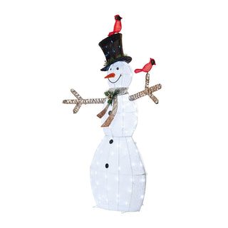 White Mesh Snowman w/Birds and 100 Cool White LED Lights