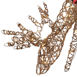 Rattan Grazing Reindeer w/ Bow, Greenery and LED Lights Décor