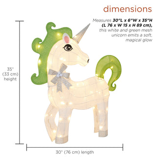 White Mesh Light-Up Unicorn with Green Mane and Tail