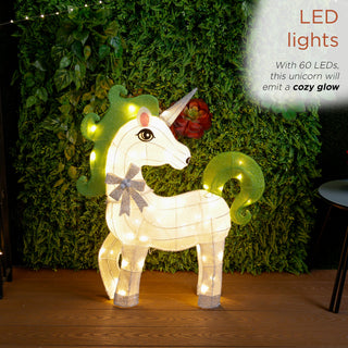 White Mesh Light-Up Unicorn with Green Mane and Tail