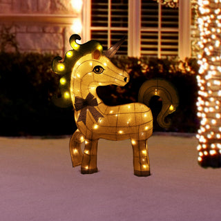 White Mesh Light-Up Unicorn with Green Mane and Tail