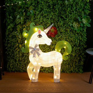 White Mesh Light-Up Unicorn with Green Mane and Tail