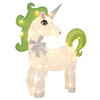 White Mesh Light-Up Unicorn with Green Mane and Tail