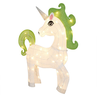 White Mesh Light-Up Unicorn with Green Mane and Tail