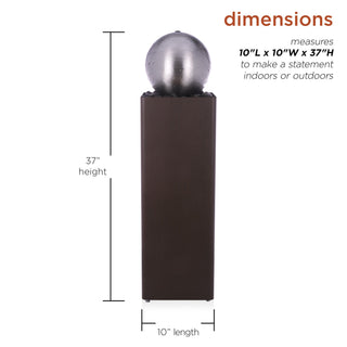 Self-Contained Metal Orb Fountain with River Stones