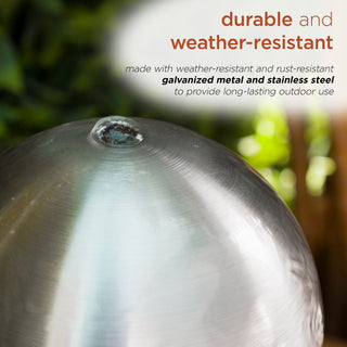 Self-Contained Metal Orb Fountain with River Stones