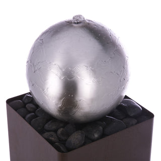 Self-Contained Metal Orb Fountain with River Stones