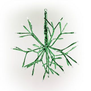 Green Snowflake Hanging Ornament with Green/White LEDs - Sm