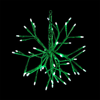 Green Snowflake Hanging Ornament with Green/White LEDs - Sm