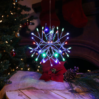 Multicolor Snowflake Hanging Ornament w/Multiclr/Wht LEDs-Sm