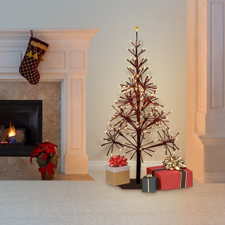 Festive Red Christmas Tree with Warm White LED Lights